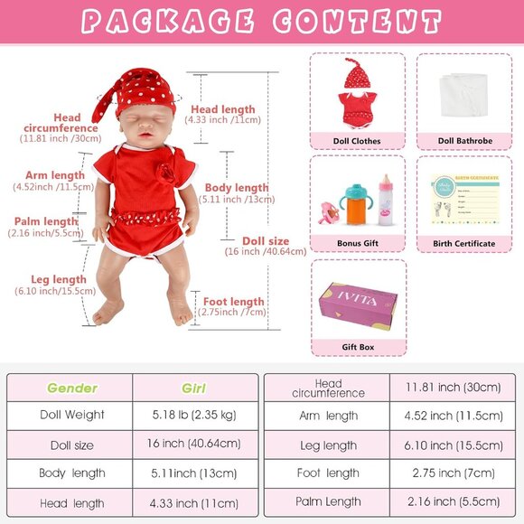 🆕16inch Full Body Silicone Baby Doll Girl Stress-Relief Toy Closed Eye Baby - Picture 3 of 6